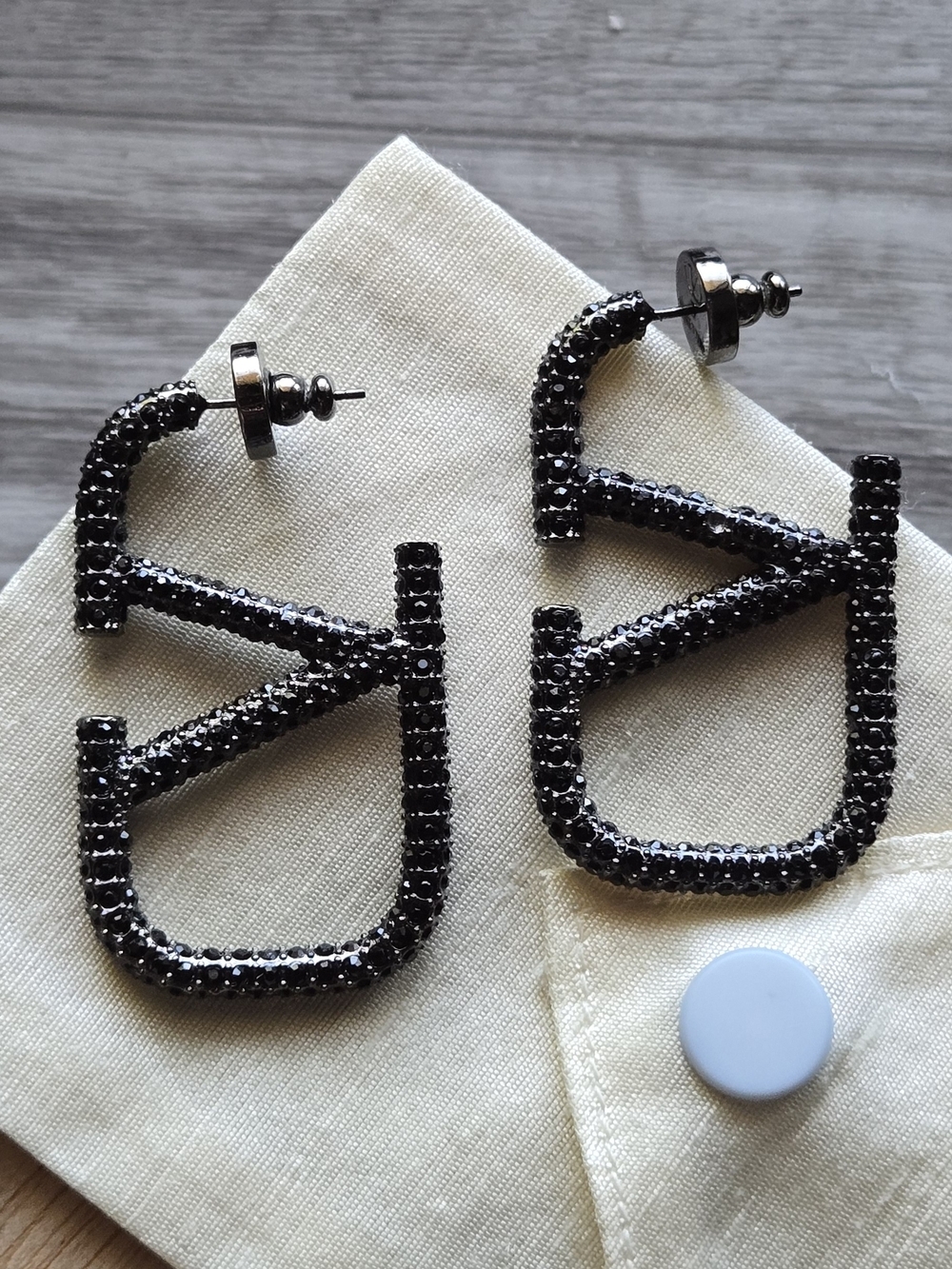 Valentino Garavani Black Crystal Logo Drop Earrings Missed Stones